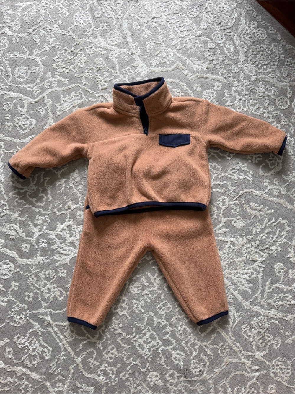 Tucker + Tate Peach Fleece Matching Set with Navy Trim